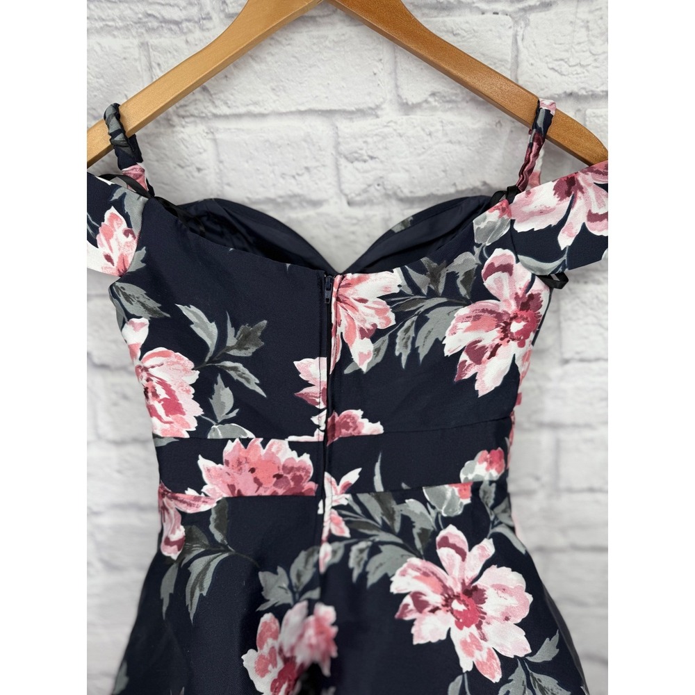 Windsor Off The Shoulder Floral Retro Feminine Dress Navy 80's style Women's 1/2 - Picture 10 of 13